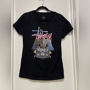 Stussy Black Tee with Multicolor Graphic Large